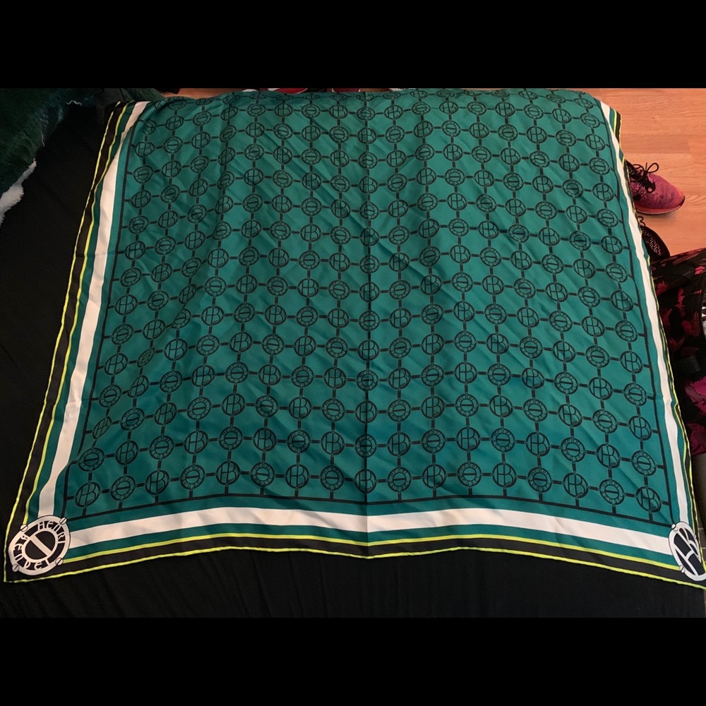 Henri Bendel Silk Monogram Scarf Green